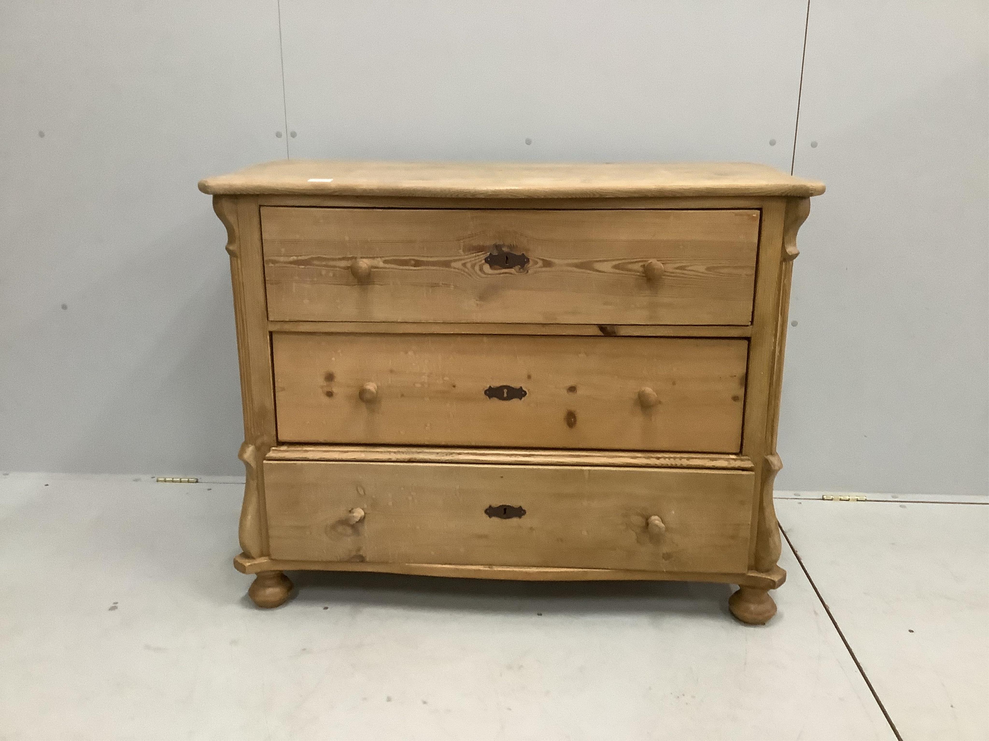 A 19th century Continental stripped pine commode, width 108cm, depth 54cm, height 86cm. Condition - fair